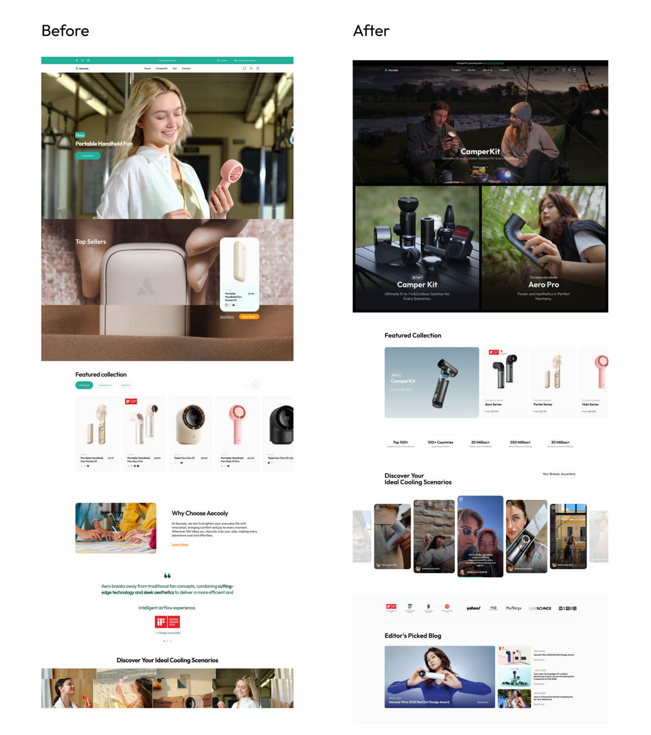 homepage before after
